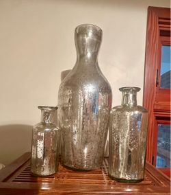 West Elm Mercury Glass Decorative Bottle Vases Set of 3