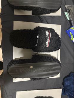 Balenciaga Men's Fur Slides Black Comfortable And