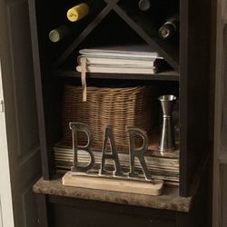 Shutter Wine Rack Shelf Cabinet (Narrow) - Brown