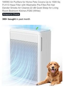 YARIKI Air Purifiers for Home Pets Covers Up to 1500 Sq Ft,H13 Hepa Filter with Washable Pre-Filter,Pet Hair Dander Smoke Air Cleaner,22 dB Quiet Slee