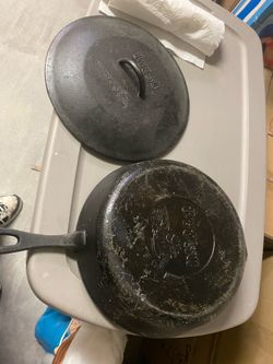 Cast Iron Bayou Classic 5 Qu art Covered Skillet 12" Diameter Helper Handle 7445