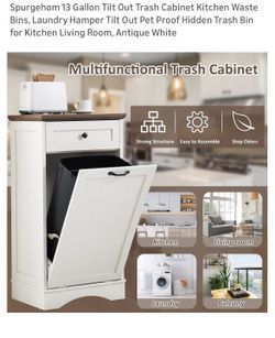 13 Gallon Tilt Out Trash Cabinet Kitchen Waste Bins, Laundry Hamper Tilt Out Pet Proof Hidden Trash Bin for Kitchen Living Room