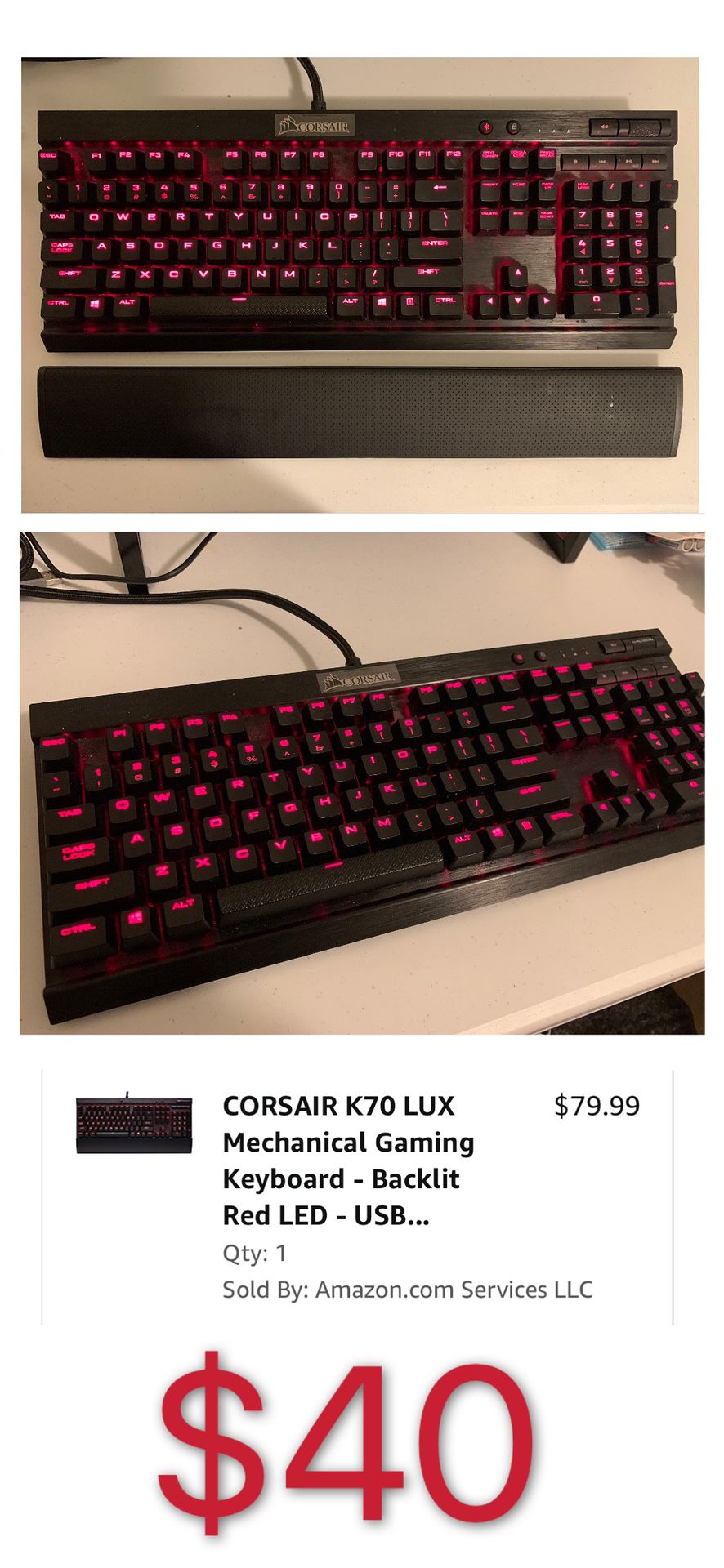 CORSAIR K70 LUX Mechanical Gaming Keyboard Cherry MX red