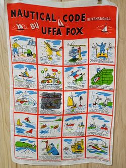 Mid Century Vintage Nautical Code International by Uffa Fox Illustrated Irish Linen Towel by Ulster British Safety Council