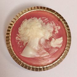 Cameo Brooch with Gold Tone Bezel