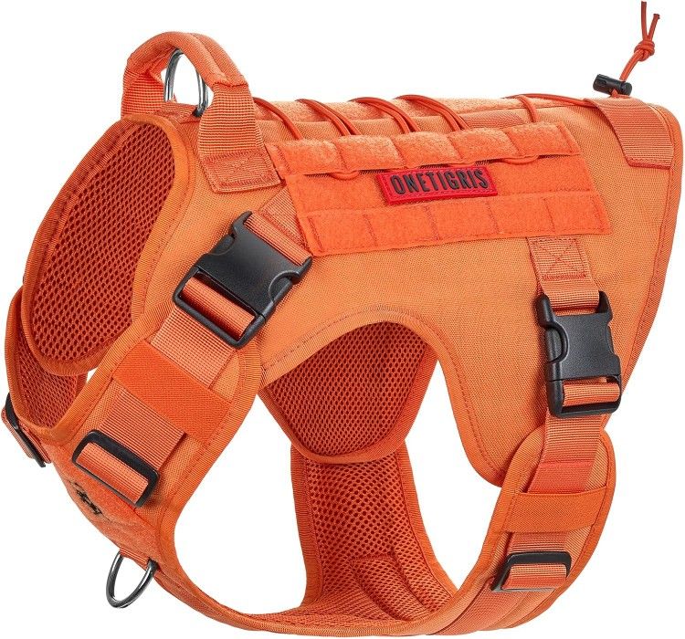 Tactical Dog Harness-No-Pull Adjustable Vest w/ Hook & Loop Panels for Outdoors/Training Orange XL
