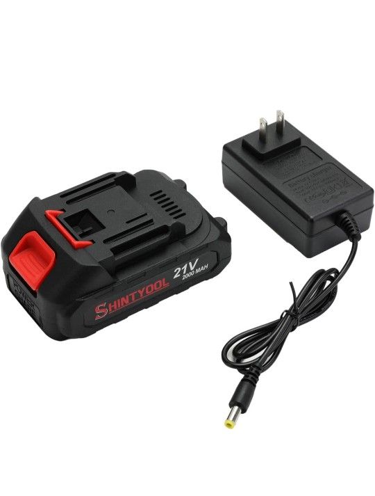 21v Lithium Battery - 2.0 Ah Battery with Charger Adapter Led Indicator Compatible with Leaf Blower and Mini Chainsaw