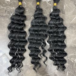 Human Braiding Hair for Boho Braids 135g 3 Bundles 16 Inch Deep Wave Braiding Hair for Bohemian Braids Knotless Extensions Natural Color