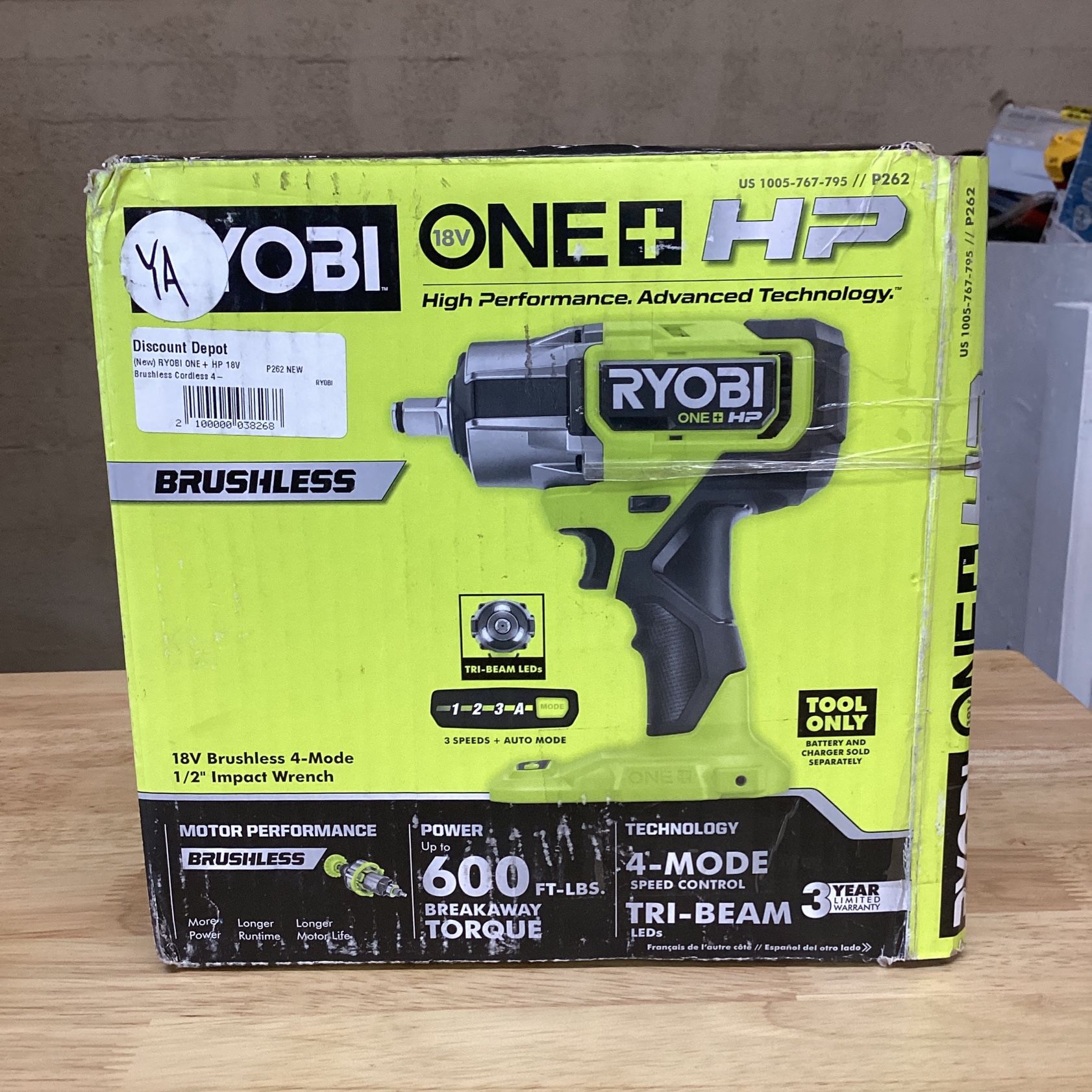 (New) RYOBI ONE+ HP 18V Brushless Cordless 4-Mode 1/2 in. Impact Wrench (Tool Only)
