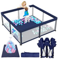 TOREVSIOR Foldable Baby Playpen with Mat, 50"×50" Collapsible Play Pen for Babies and Toddlers, Indoor & Outdoor Kids Safety Play Pen, Portable Play Y