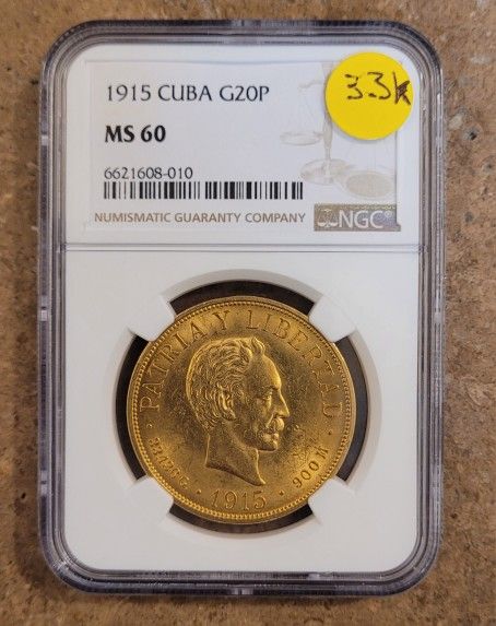Cuba 1915 20 Pesos Gold Coin Moneda De Oro 33.436 Grams FIRME NO OFERTAS