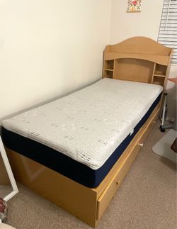 Wooden bed frame with storage