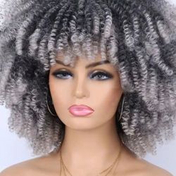 Afro Curly Wig With Bangs 