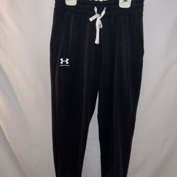 Ladies black Under Armour thick waistband drawstring jogger sweatpants size XS