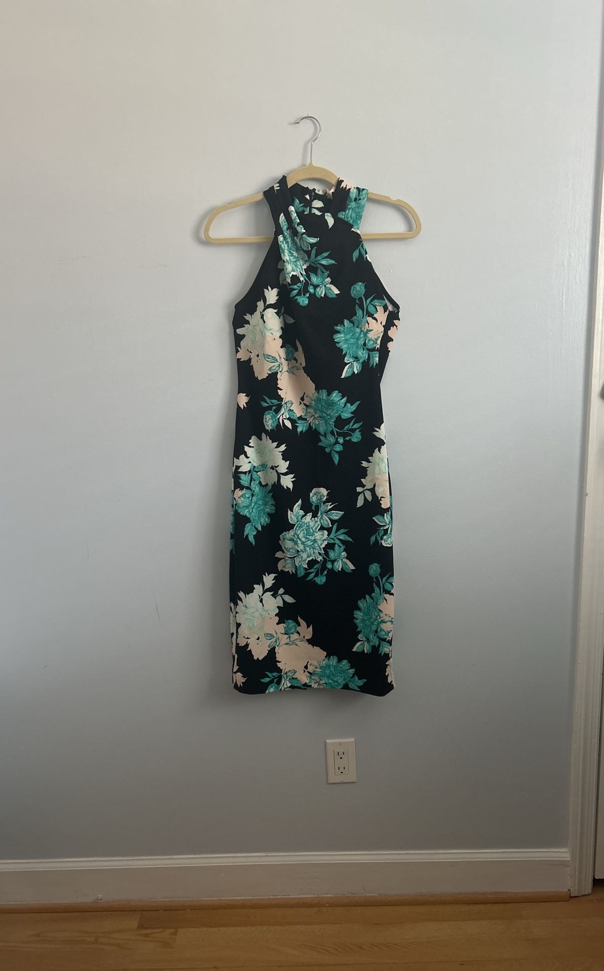 Floral Sundress Halter Neck [black, White And Blue]