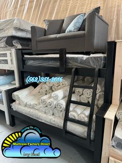 Dark brown Twin Full Bunk Bed Triple Pull Out Trundle Bed Full Size Complete Set Litera Cafe Oscuro