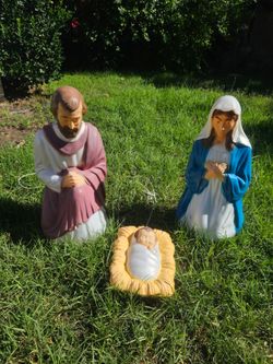 Vintage General Foam Christmas Blow Mold 3 Pc Nativity Set Mary Joseph Baby Jesus