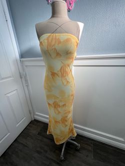 Yellow Floral Strapless Maxi Dress