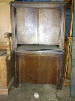 two sofa tables. wood mantle.