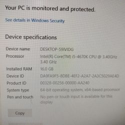 Desk Top Computer I5 4670k 3.40 16gig Ram GTX 456.7