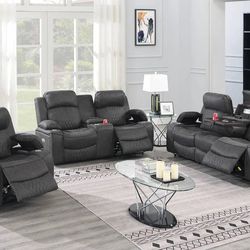 Special 🌟 3pcs Sofa Set Power Recliners w/ Console, Fold down Table, Cup Holders and Overhead Lighting Panel