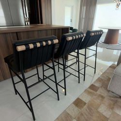 Set of 3 Bar Stools Black Faux Leather Like New!