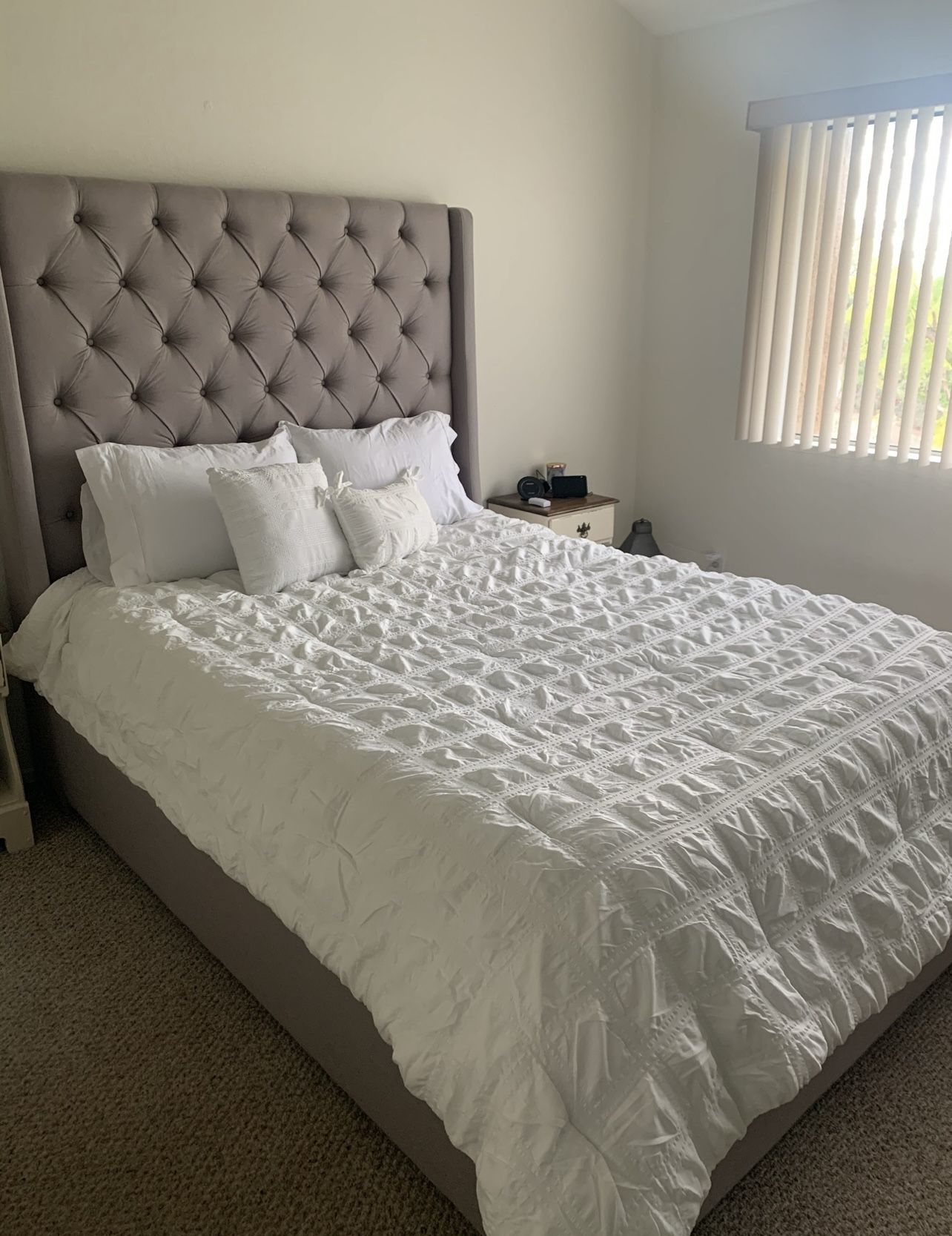 Gray Tufted Bed Frame