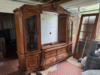 Large Solid Wood Lighted Entertainment Center / Curio Cabinet
