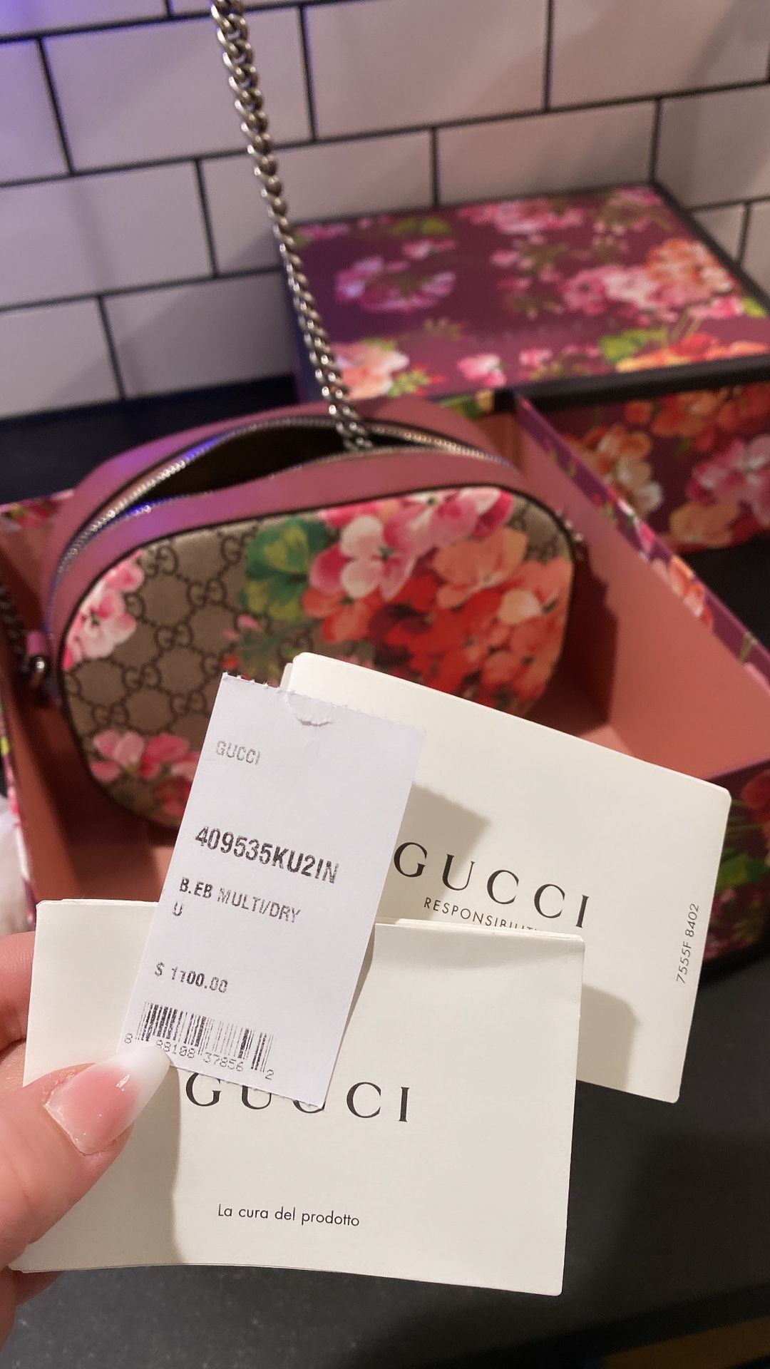 GG Supreme Monogram Blooms Mini Chain Shoulder Bag