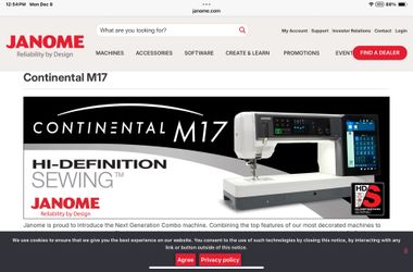 Janome Continental M17 Sewing Embroidery Machine