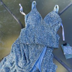 Blue Sequins Prom Dress