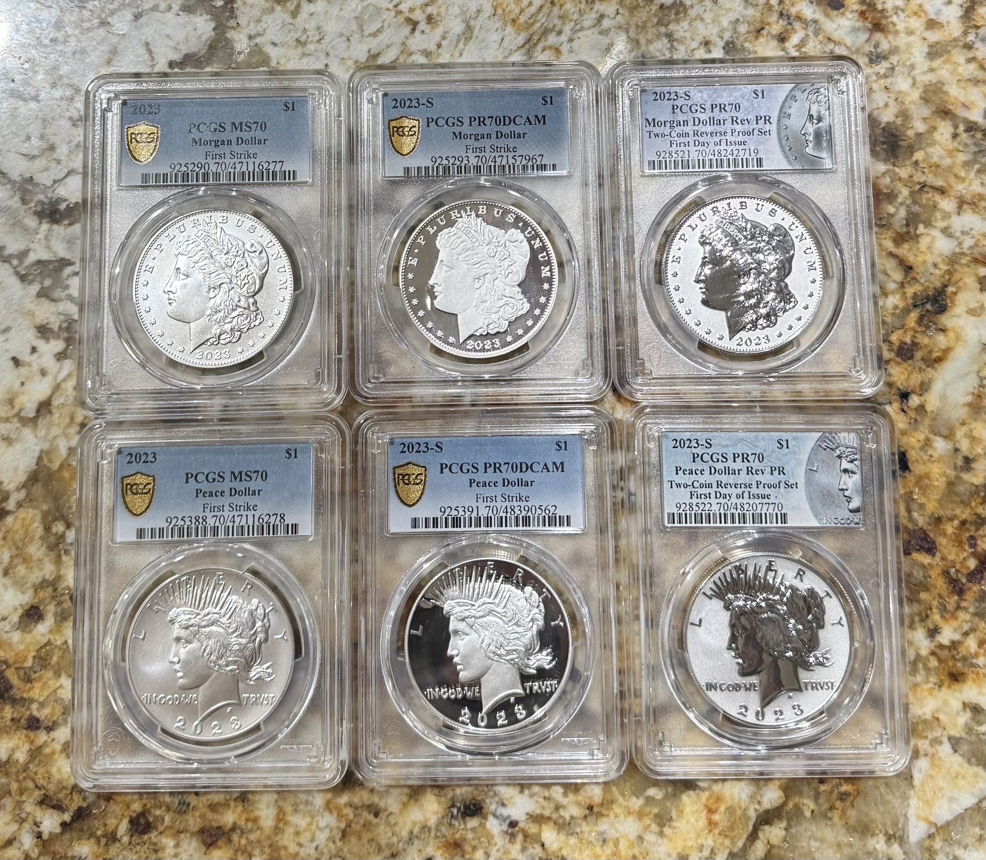 2023 S Morgan And Peace Dollar 6 Coin Set MS70, PR70 First Strike/FDOI