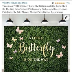 Butterfly On Her Way Baby Shower Photo Backdrop