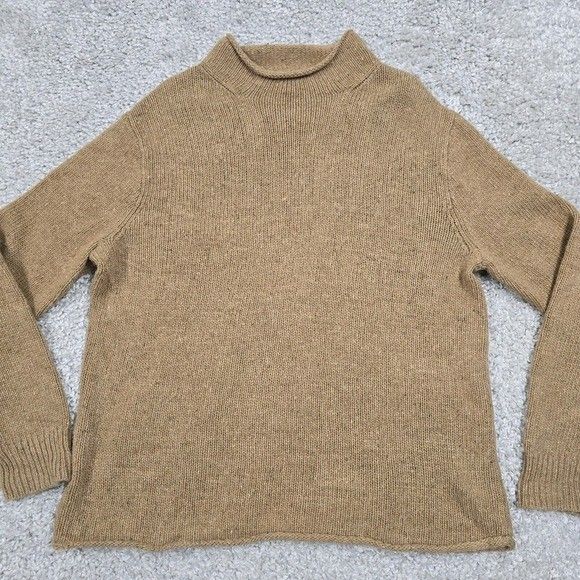 J Crew Sweater Mens Large Brown Knit Roll Neck Long Sleeve Lambs Wool READ
