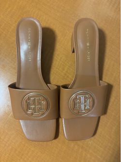 Tommy Hilfiger Woman Brown Leather Slide Block Sandals * 11M