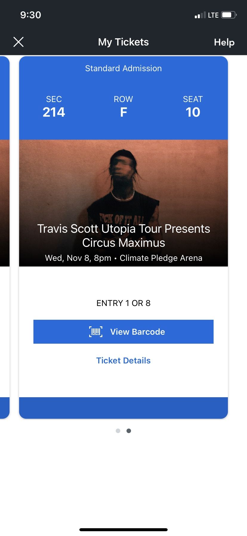 Travis Scott Concert 11/8 2 Tickets  Seattle