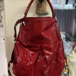 Francesco Biasia Deep Red Italian Patent Leather Slouch Bag