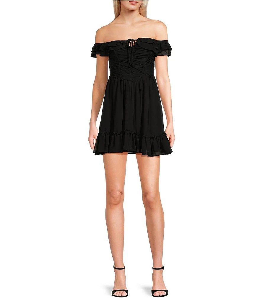 Allison and Kelly Off the Shoulder Pleated Dress