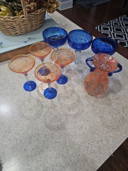 Hand-Blown Glass Margarita Set with Pitcher