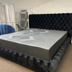 Brand New Flory Tufted Queen Size Velvet Bed Frame