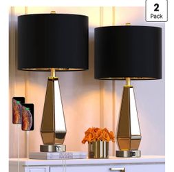 Set of 2 Table Lamps Mirrored Glass