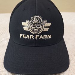 LG-XL Fear Farm Sheriff Cowboy Skull Logo Gold Embroidery Flex Fit Baseball Hat *Please Read Description*