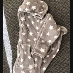 NEW Women Gray With Star Super Warm Cozy Thick Sherpa Fleece Hoodie Pajamas One Piece Jumpsuit PJ Sleep Women Size S-M 