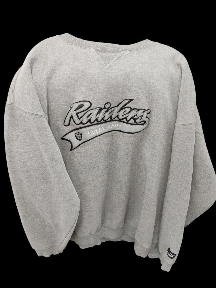 Vintage Oakland Raiders NFL Football Team Crew Neck Puma Sweatshirt Gray 2XL XXL