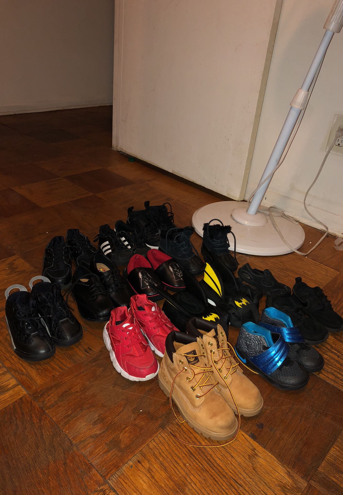 11 Pairs Of Toddler Shoes 2 Pairs Of Boys Slippers. Size 7,8,9,10 30$ each pair