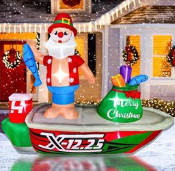 8ft Inflatable Christmas Santa Claus Standing on Fishing Boat