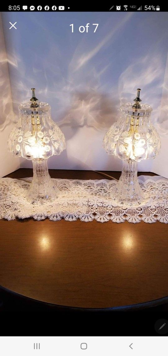 Gorgeous Pair Of Vintage Crystal Boudoir lamps