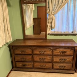 Lowboy Dresser With Mirror And Night Table