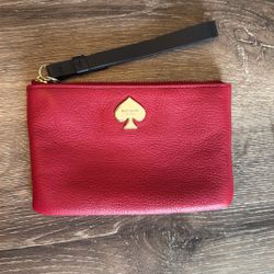 Kate Spade Red Pebbled Leather Wristlet with Gold Spade Logo