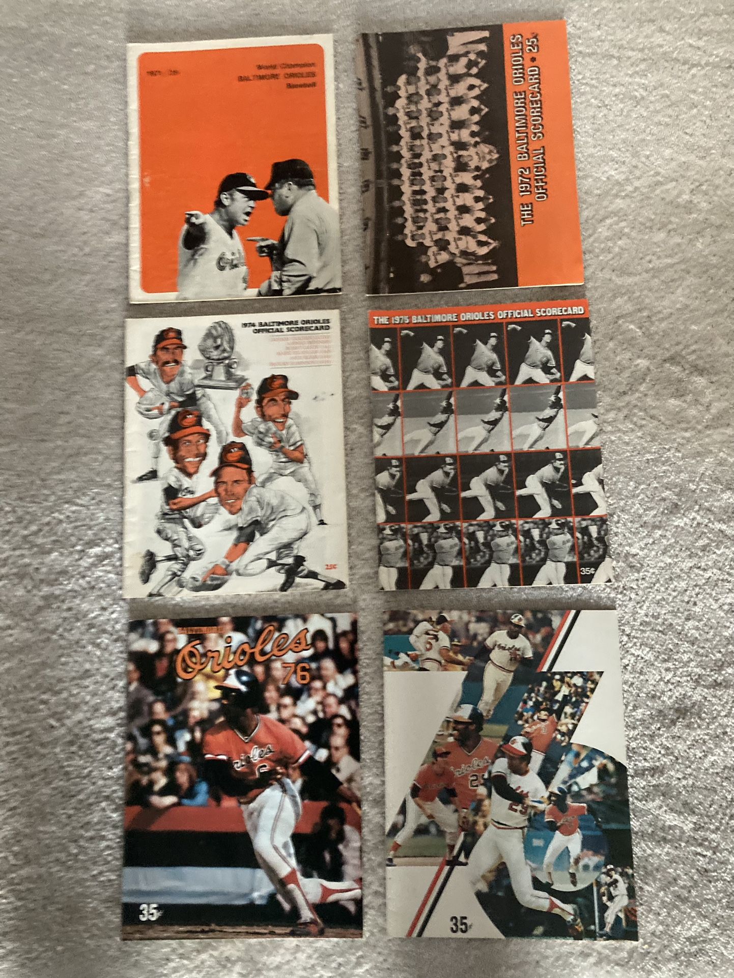 Vintage Baltimore Orioles Scorecards/Programs, $10 - 1971, $5 - 1972,74,75, (2)76 Each
